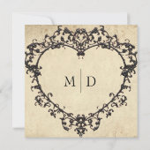 Gothic Black Tan Parchment Filigree Heart Wedding Kaart (Achterkant)