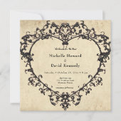 Gothic Black Tan Parchment Filigree Heart Wedding Kaart (Voorkant)