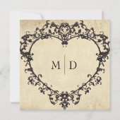 Gothic Black Tan Parchment Filigree Heart Wedding Save The Date (Achterkant)