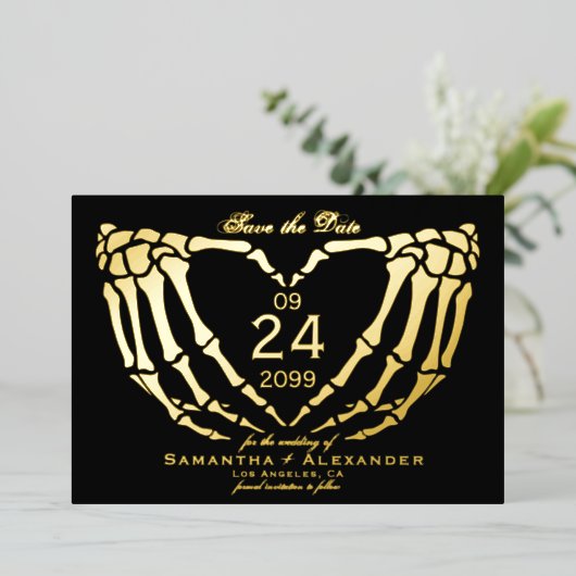 Gothic Black Wedding Bewaar de datum tot de dood Folie Uitnodiging (Staand Voorkant)