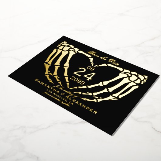 Gothic Black Wedding Bewaar de datum tot de dood Folie Uitnodiging (Gedraaid)