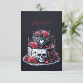 Gothic Black Wedding Cake Schedel Bloemen Bedankkaart (Staand voorkant)