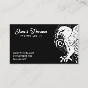 Gothic Black & White Eagle Tattoo Artist Visitekaartje