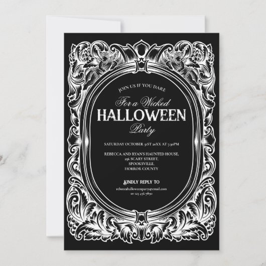 Gothic Black White Halloween Party Uitnodiging (Voorkant)