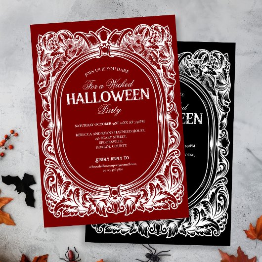 Gothic Black White Halloween Party Uitnodiging
