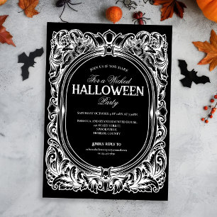 Gothic Black White Halloween Party Uitnodiging