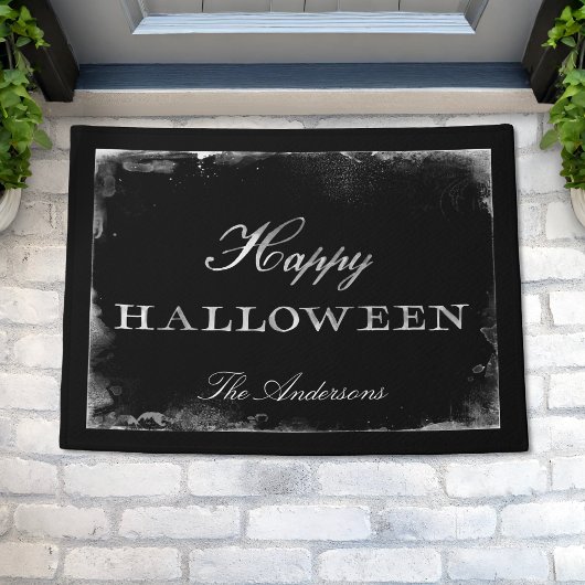 Gothic Black & White Happy Halloween gepersonalise Deurmat