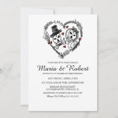 Gothic Black White Skeleton Wedding Invitations Kaart (Voorkant)