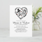 Gothic Black White Skeleton Wedding Invitations Kaart (Staand voorkant)
