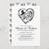 Gothic Black White Skeleton Wedding Invitations Kaart (Voorkant / Achterkant)