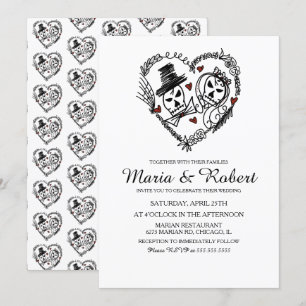 Gothic Black White Skeleton Wedding Invitations Kaart