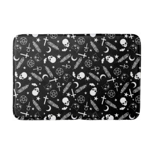 Gothic Black White Skull Cross Pattern Badmat
