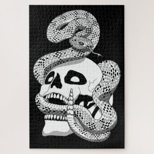 Gothic Black & White Snake and Skull Dark Art Legpuzzel