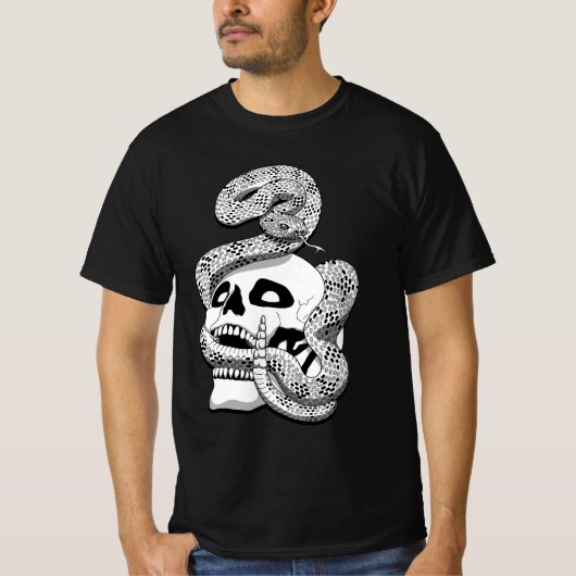 Gothic Black & White Snake and Skull Dark Art T-shirt (Voorkant)