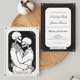 Gothic Black White Tarot Lovers Skeleton Wedding Kaart