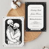 Gothic Black White Tarot Lovers Skeleton Wedding Kaart