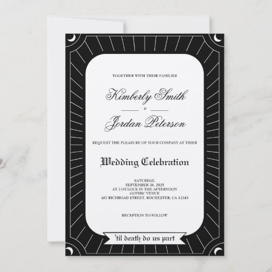 Gothic Black White Tarot Lovers Skeleton Wedding Kaart (Achterkant)