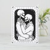 Gothic Black White Tarot Lovers Skeleton Wedding Kaart (Staand voorkant)