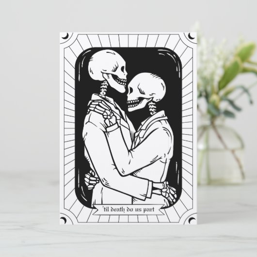 Gothic Black White Tarot Lovers Skeleton Wedding Kaart (Staand voorkant)