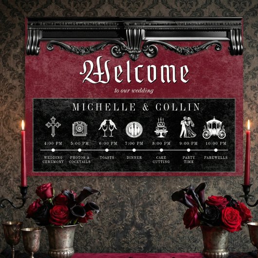 Gothic Black & Wine Orde van Evenementen Huwelijk Poster