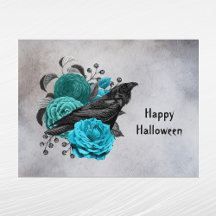 Gothic Blauwgroen Floral Crow Halloween