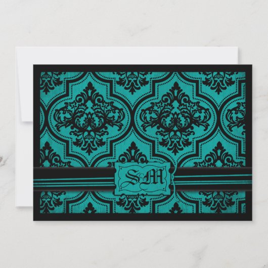 Gothic Blauwgroen zwarte Damask Wedding Envelope Kaart (Voorkant)