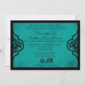 Gothic Blauwgroen zwarte Damask Wedding Envelope Kaart (Achterkant)