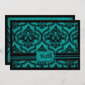 Gothic Blauwgroen zwarte Damask Wedding Envelope Kaart (Voorkant / Achterkant)