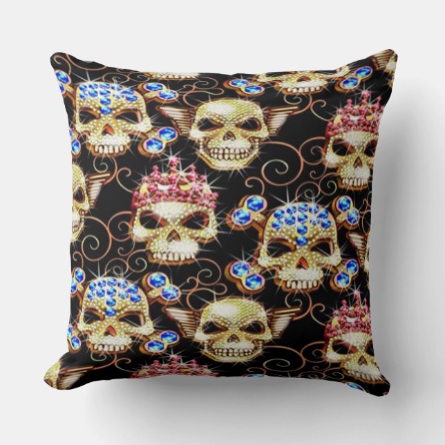 Gothic Bling Jewel Skulls Sierkussen (Voorkant)