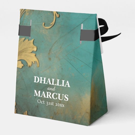 Gothic Bloemen Blauwgroen en Goud Bedankdoosjes (Achterkant)