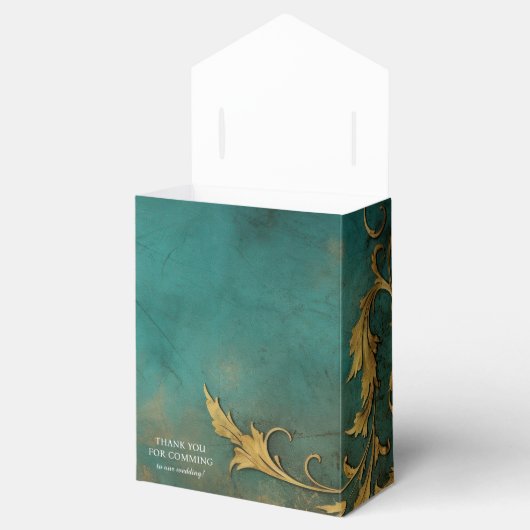 Gothic Bloemen Blauwgroen en Goud Bedankdoosjes (Geopend)