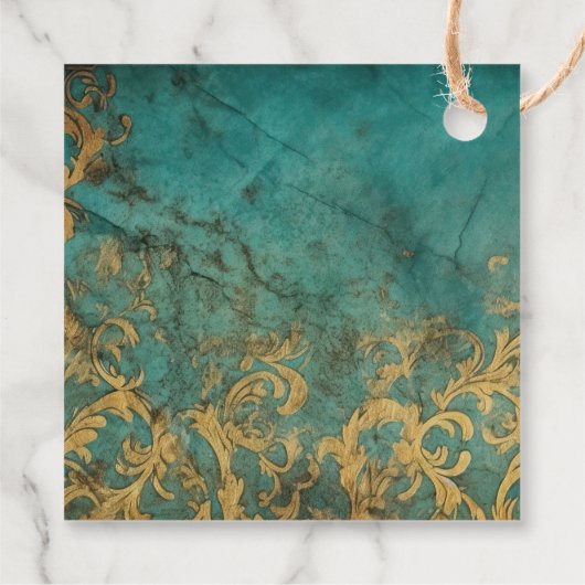 Gothic Bloemen Blauwgroen en Goud Bedankjes Labels (Achterkant)