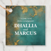 Gothic Bloemen Blauwgroen en Goud Bedankjes Labels (Voorkant)