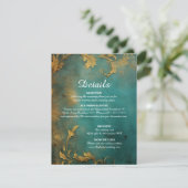 Gothic Bloemen Blauwgroen en Goud Informatiekaartje (Staand voorkant)