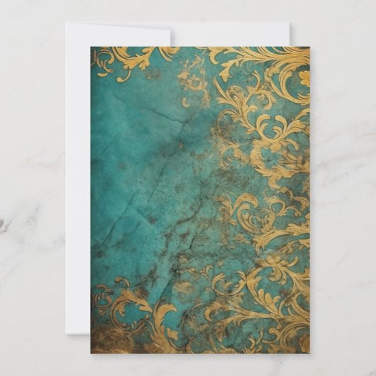 Gothic Bloemen Blauwgroen en Goud Kaart (Achterkant)