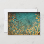 Gothic Bloemen Blauwgroen en Goud RSVP Kaartje (Achterkant)