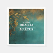 Gothic Bloemen Blauwgroen en Goud Servet (Voorkant)