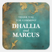 Gothic Bloemen Blauwgroen en Goud Vierkante Sticker (Voorkant)