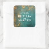 Gothic Bloemen Blauwgroen en Goud Vierkante Sticker (Tas)