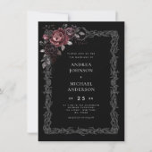 Gothic Bloemen Lijst Dark Gothic Halloween Bruilof Kaart (Voorkant)