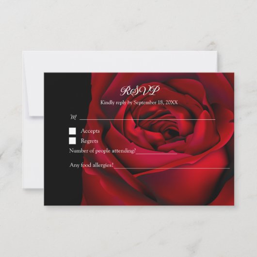 Gothic Bloemen Moody Donkerrood Rose Zwart Bruilof RSVP Kaartje (Voorkant)