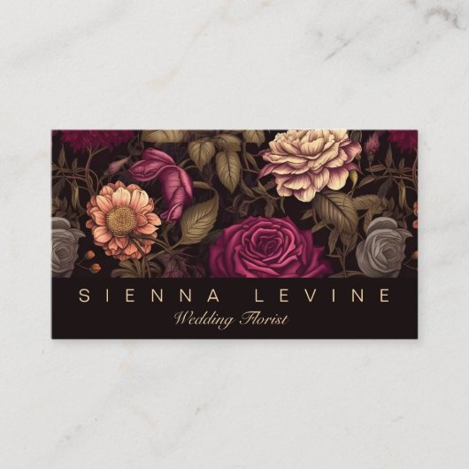 Gothic Bloemen  Rood Crème Zwart Bloemen Donker Visitekaartje (Voorkant)