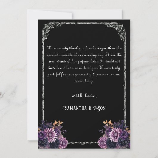 Gothic Bloemen Schedel Donker Bruiloft Dank u kaar Bedankkaart (Achterkant)