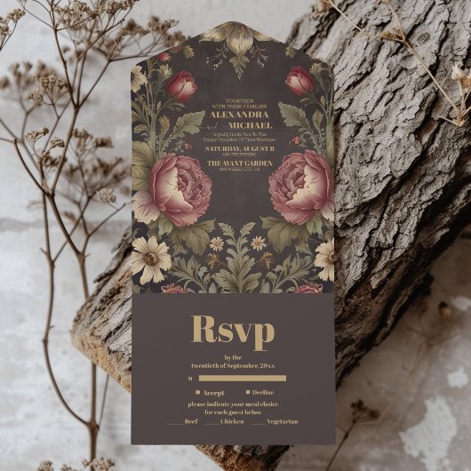 Gothic Bloemen Victoriaans bruiloft All In One Uitnodiging