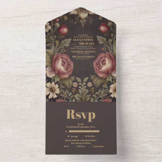 Gothic Bloemen Victoriaans bruiloft All In One Uitnodiging (Binnen)