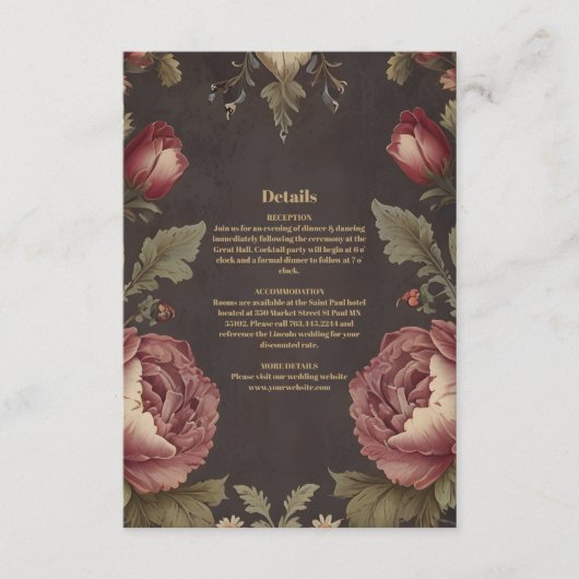 Gothic Bloemen Victoriaans bruiloft Informatiekaartje (Voorkant)