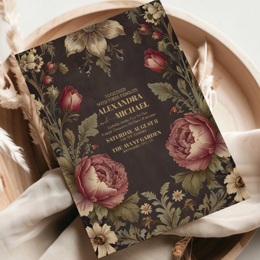 Gothic Bloemen Victoriaans bruiloft Kaart