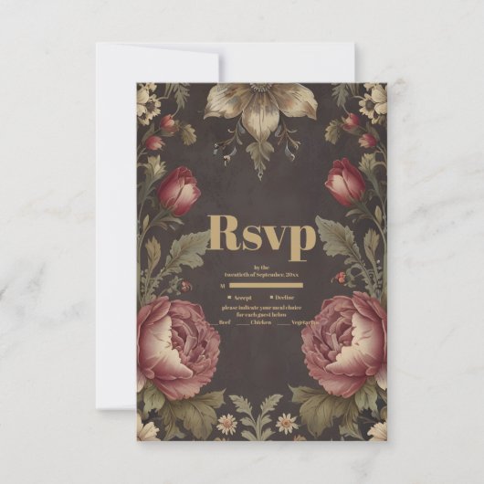 Gothic Bloemen Victoriaans bruiloft RSVP Kaartje (Voorkant)