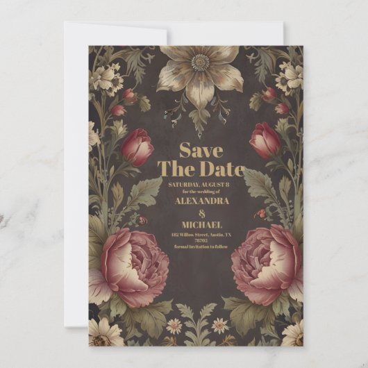 Gothic Bloemen Victoriaans bruiloft Save The Date (Voorkant)