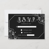 Gothic Bloemen Zwart Bruiloft RSVP Behuizing Kaart (Voorkant)